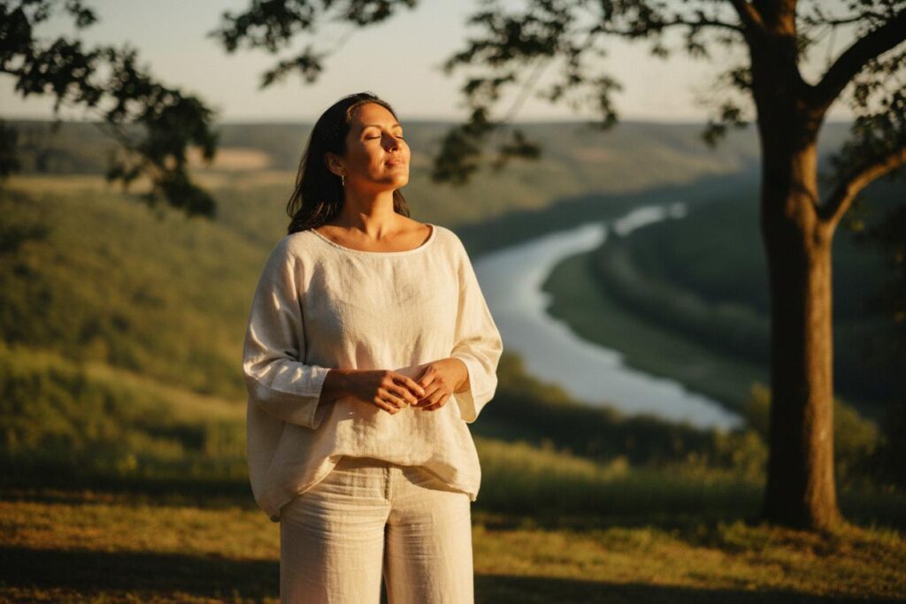 mujer respirando, taller gratuito, paz, protección energética